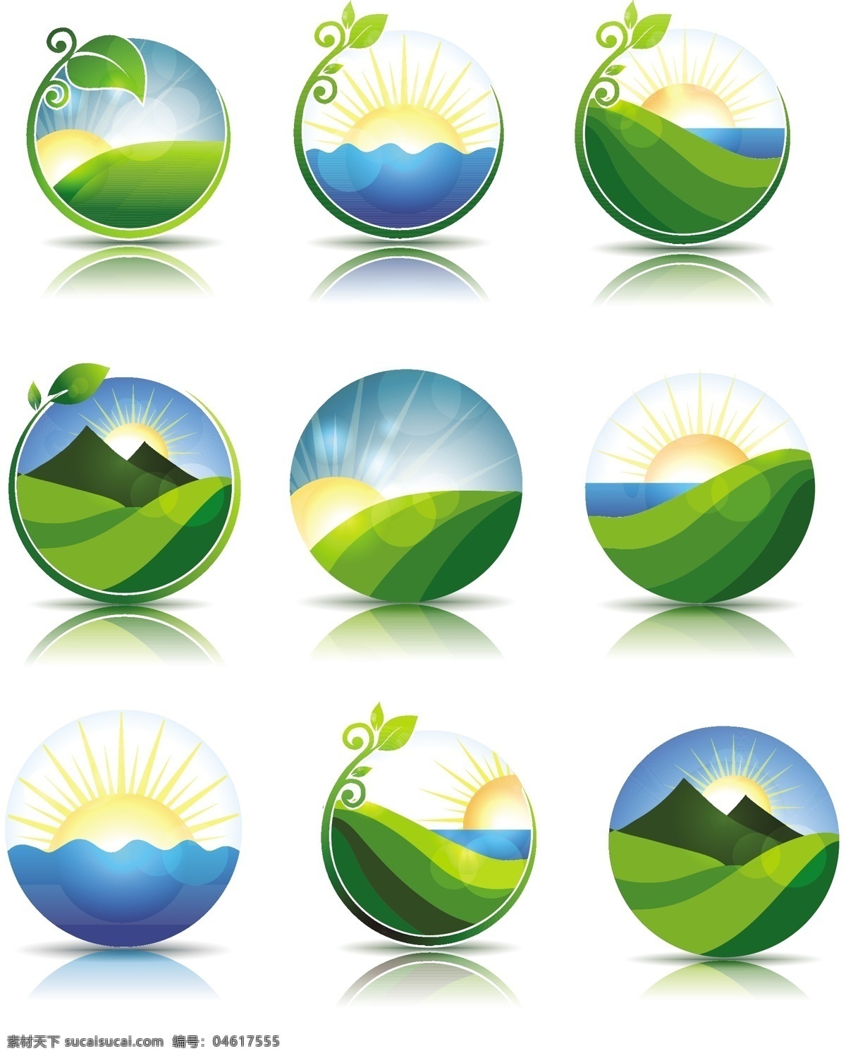 绿色环保 logo 绿色 植物 太阳 环保 风景 logo设计 图标设计 标志设计 图形logo 空间环境 矢量素材 白色