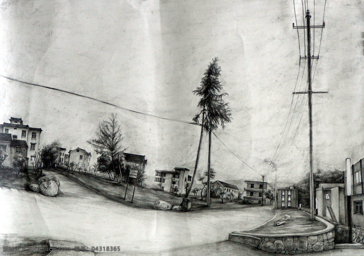 街头风景素描 设计素材 风景专辑 素描速写 书画美术 灰色
