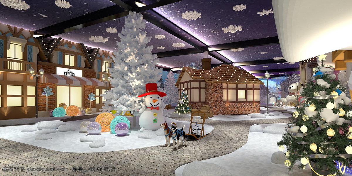 冰雪儿童乐园 雪人 圣诞树 节日气氛 木屋 小动物 环境设计 室内设计