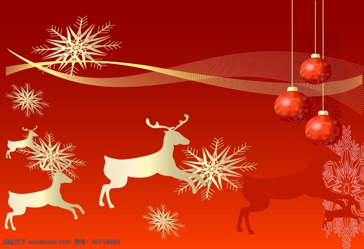 圣诞素材 圣诞 雪花 金色 鹿 红色的球 红色 圣诞节 节日素材 源文件