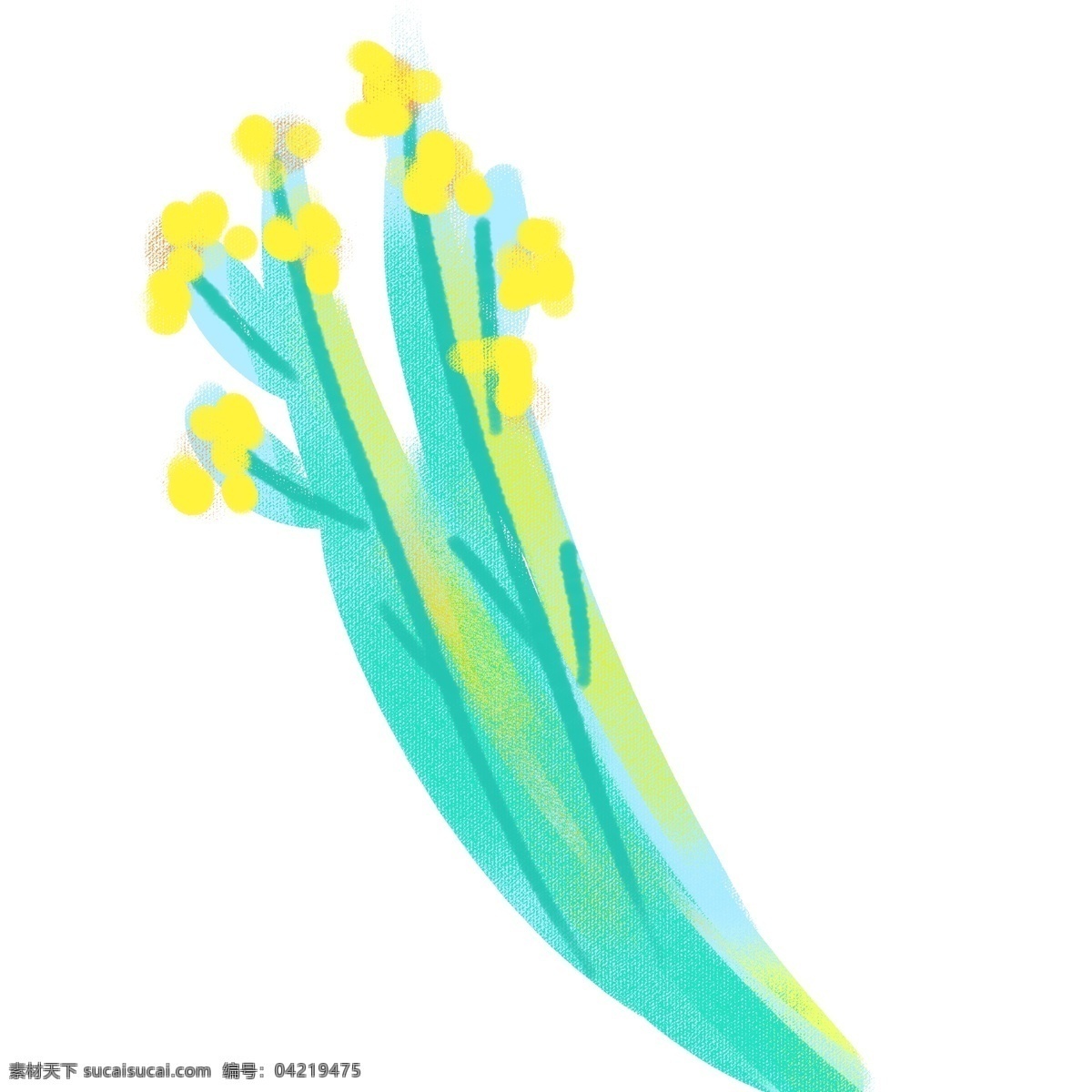 发 绿 光 的卡 通 油菜花 卡通花朵 黄色的花朵 手绘花 发光的菜花 科技绿色花朵