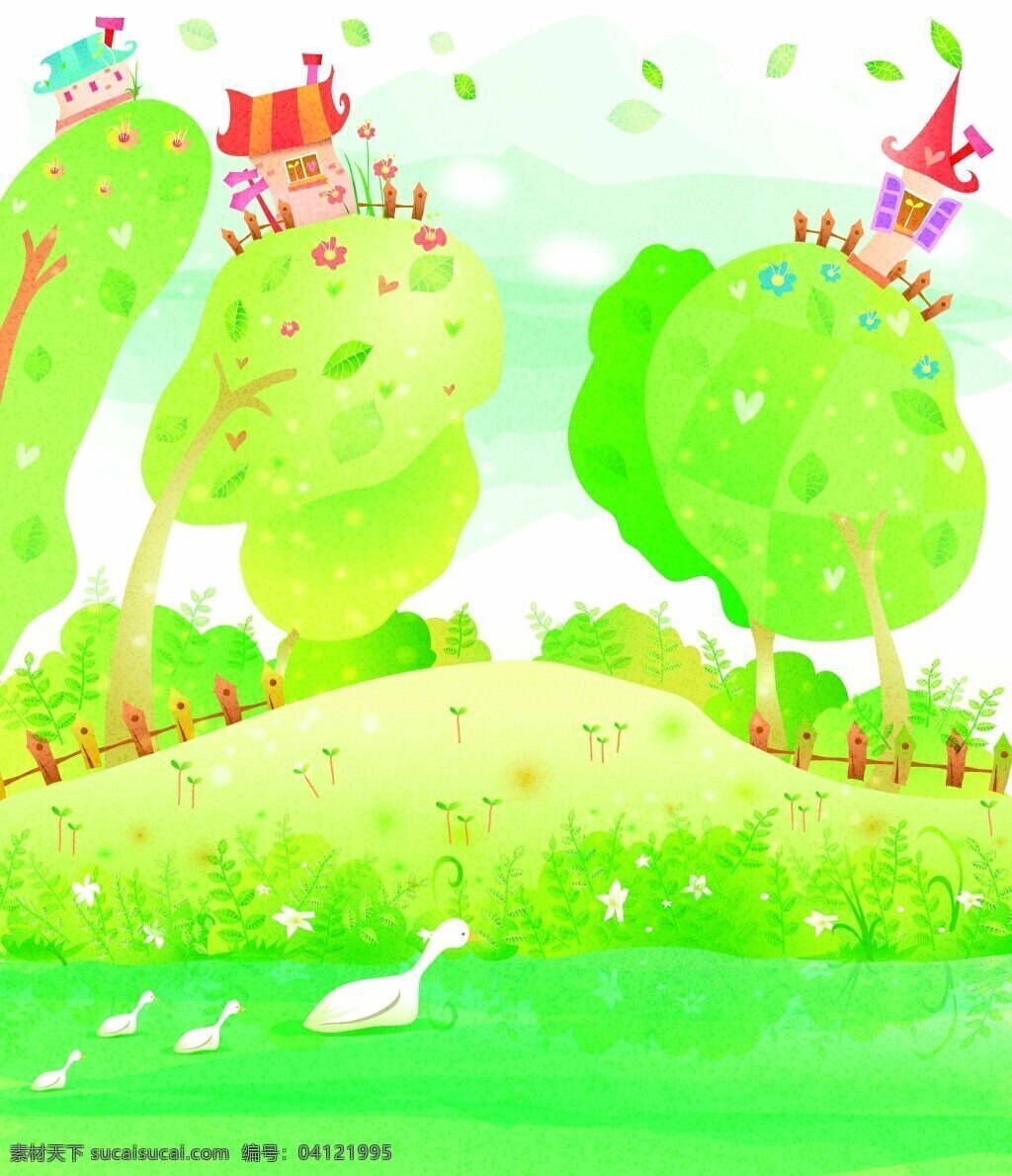 矢量 儿童 插画 卡通 背景 早教 儿童节 缤纷色彩 幼儿园 海报 绿树 蓝天 童话城堡 童趣 手绘