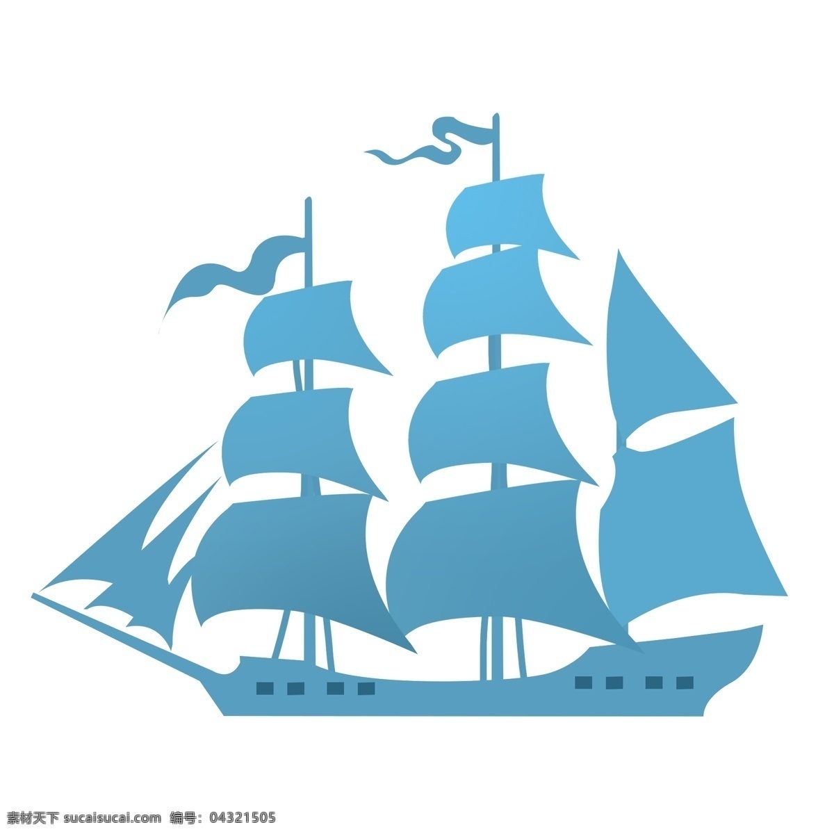 卡通 渐变 海蓝色 帆船 渐变色 一帆风顺 吉祥 祝福 碧海 蓝天 乘船 船帆 水上设施 交通工具