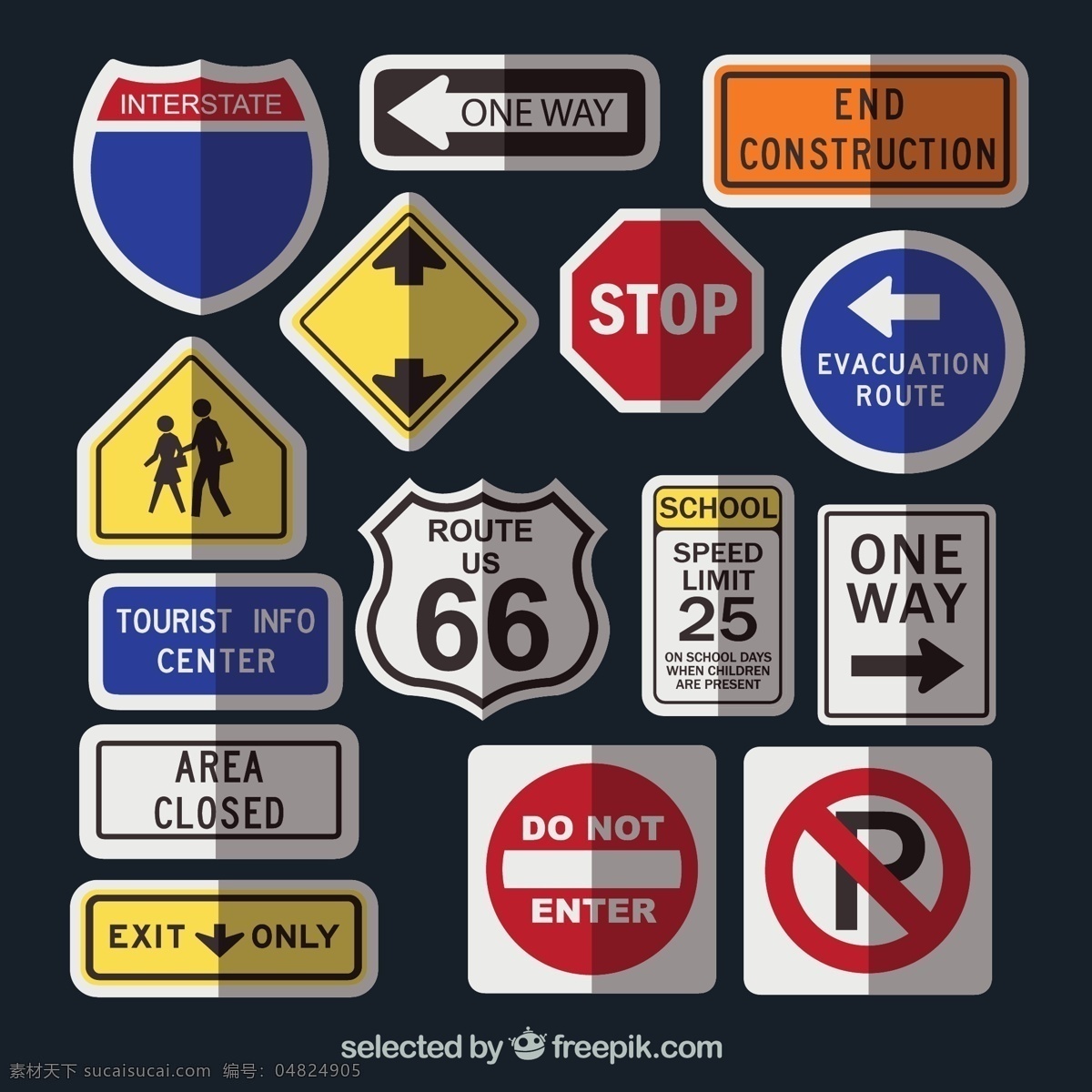 款 美国 道路交通 标志牌 行人警示牌 停止 停车牌 出口 限速牌 交通标志 66号公路 指示牌 标志图标 公共标识标志