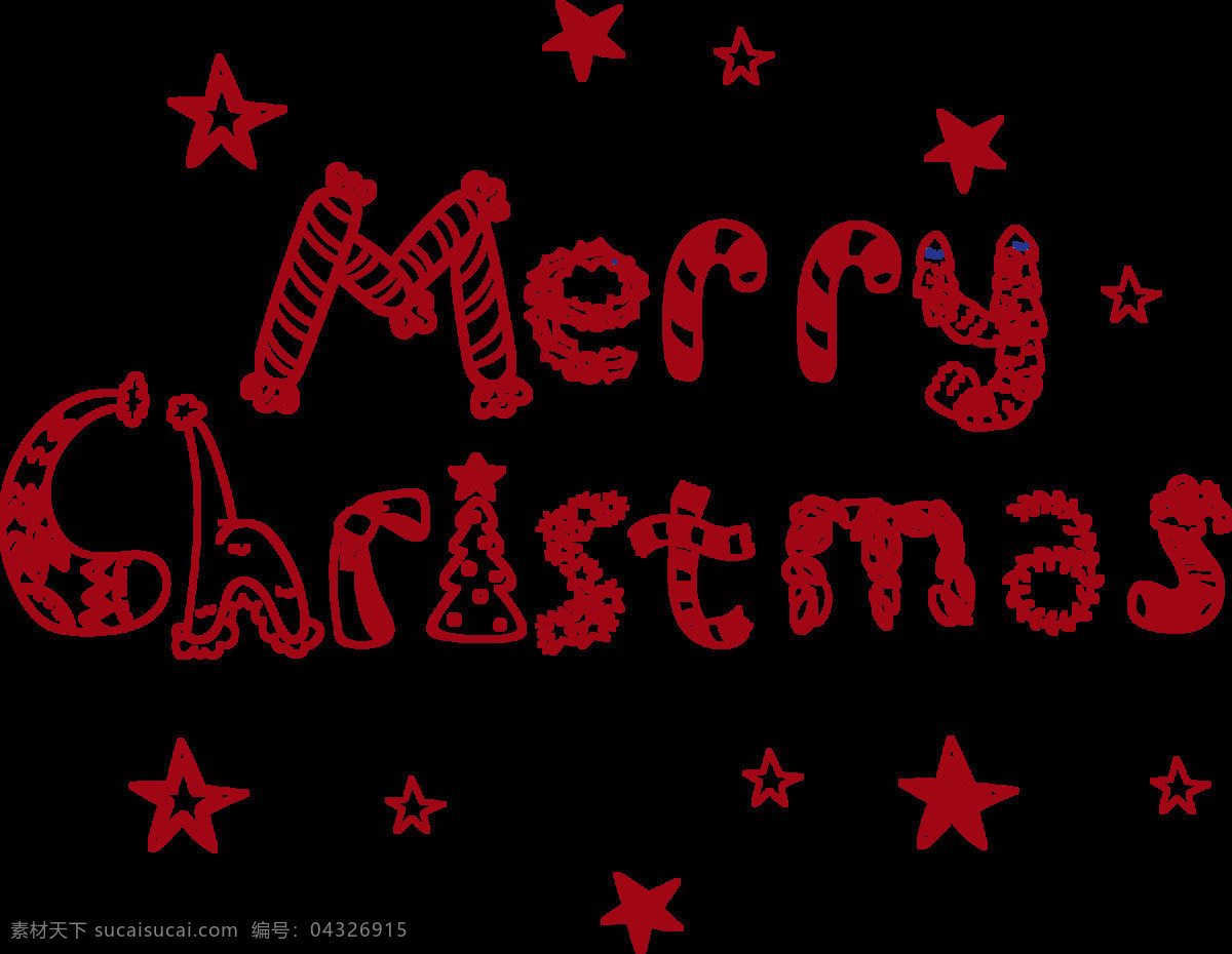 手绘 圣诞 字母 元素 圣诞节快乐 艺术字 星形 免抠