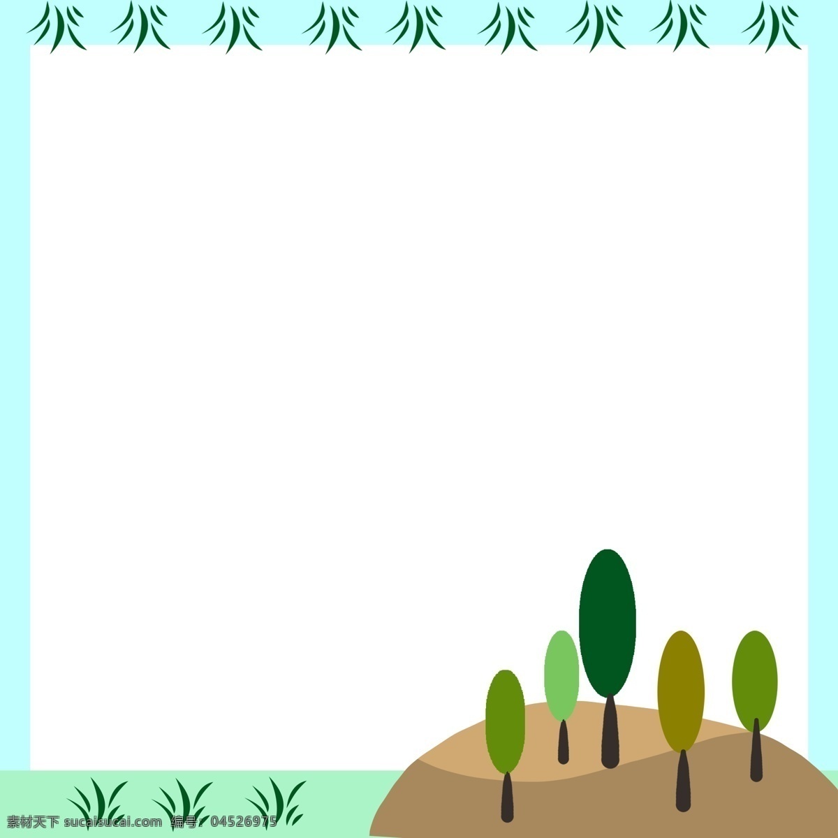 手绘 小草 春季 边框 绿色的小树 漂亮的边框 绿色的小草 卡通插画 春季边框插画 独特的边框