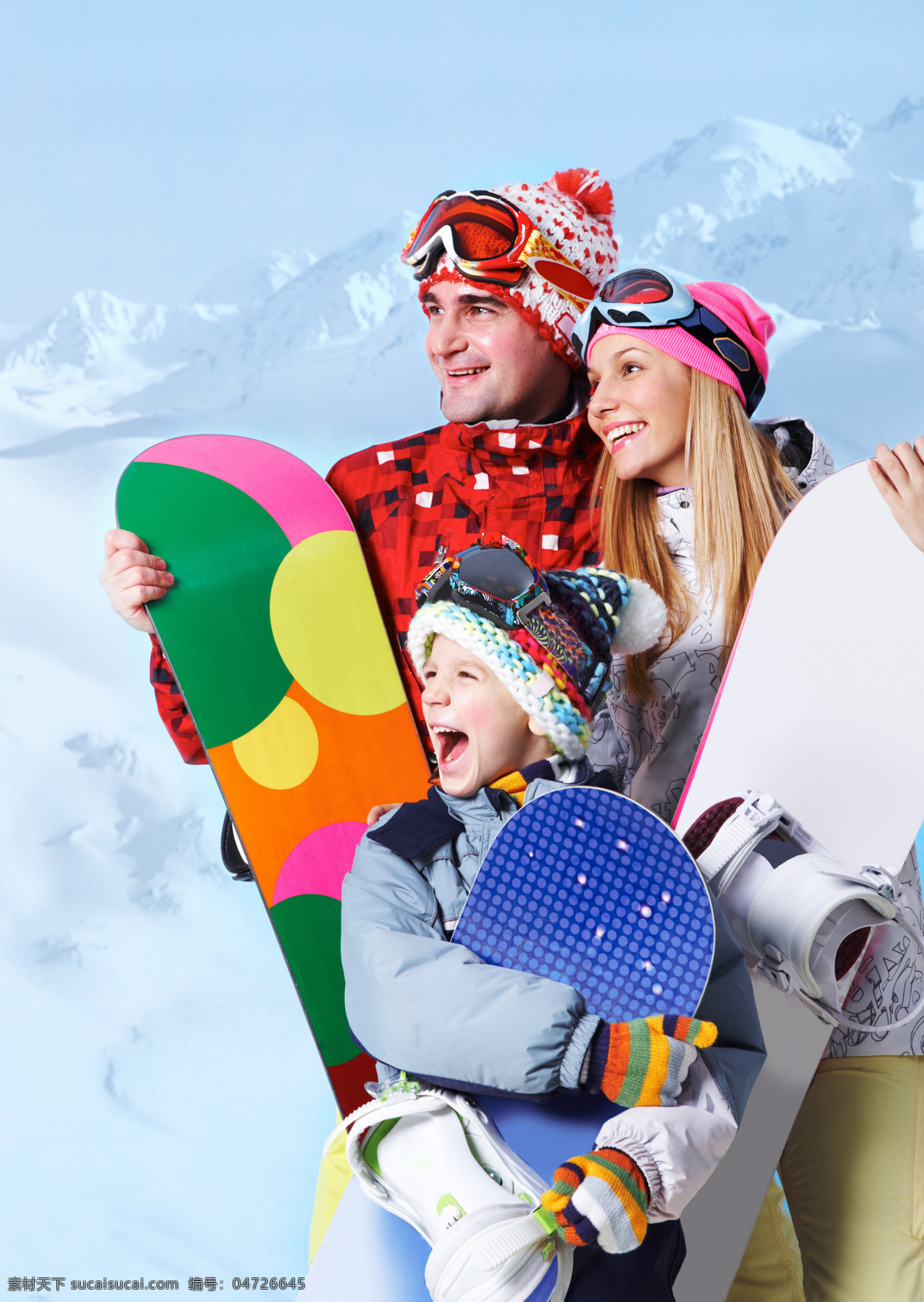 滑雪 工具 一家人 外国一家 滑雪板 滑雪工具 雪地 雪景 微笑 雪山 运动 滑雪图片 生活百科