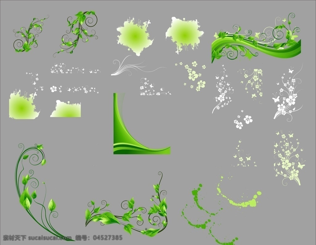 绿色藤蔓 花纹 藤蔓 绿色 花朵 绿叶 装饰花纹 绿色流线条 花纹花边 底纹边框 矢量