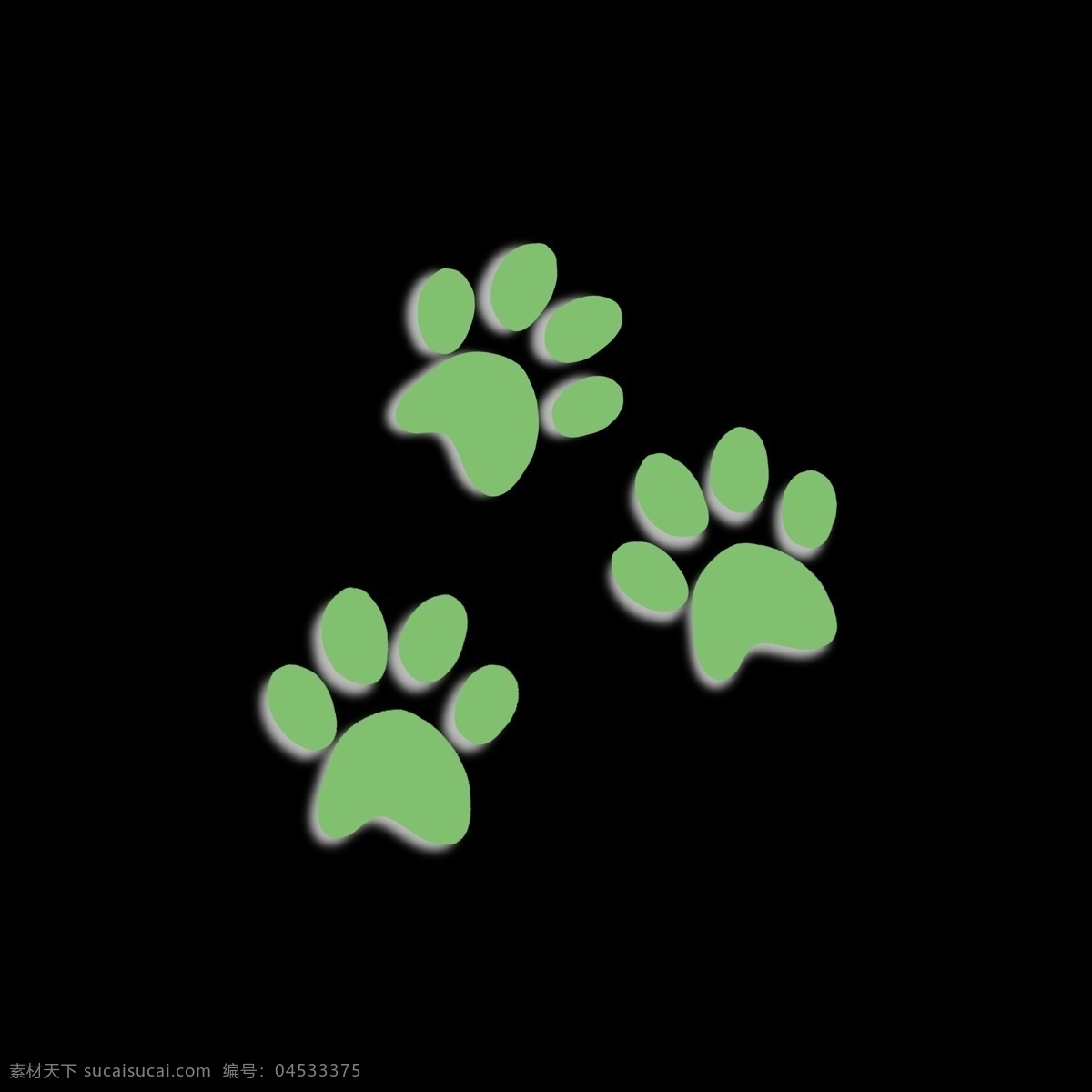 绿色 阴影 样式 猫咪 脚印 猫咪脚印 痕迹 脚丫子 脚丫形状 卡通 简单 简约 简洁 动物脚 几何形状