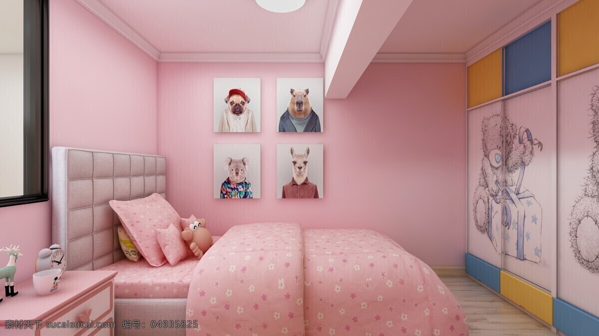 儿童房效果图 效果图 儿童房 粉色 女孩房 室内设计 环境设计