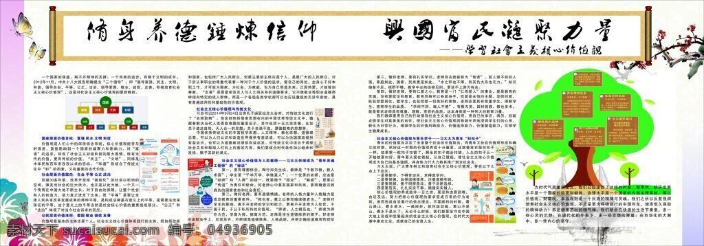 修身养德 培养 社会主义 价值观 校园 展板 修身 养德 白色