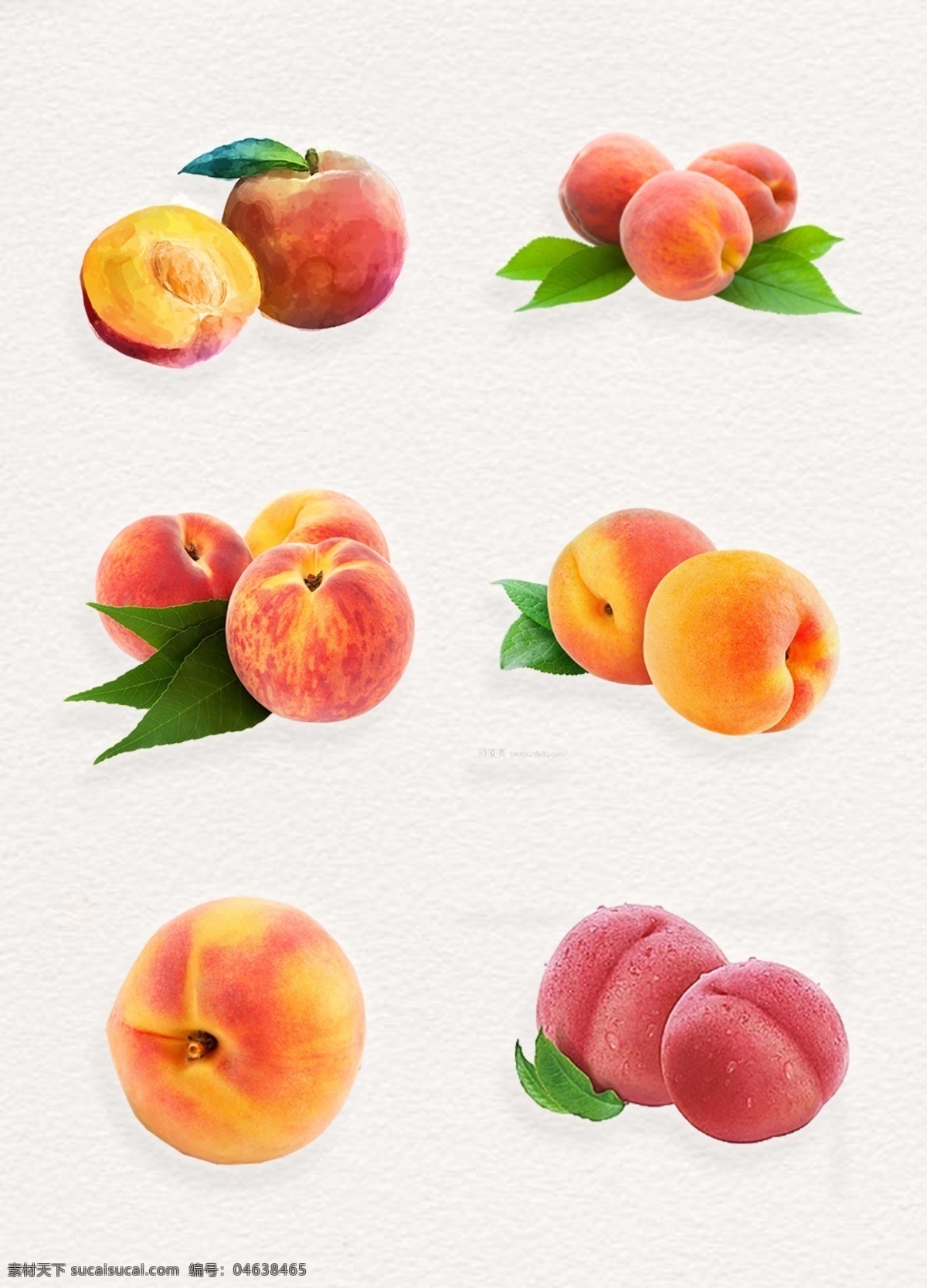 高清 饱满 桃子 元素 黄桃 叶子 油桃 产品实物