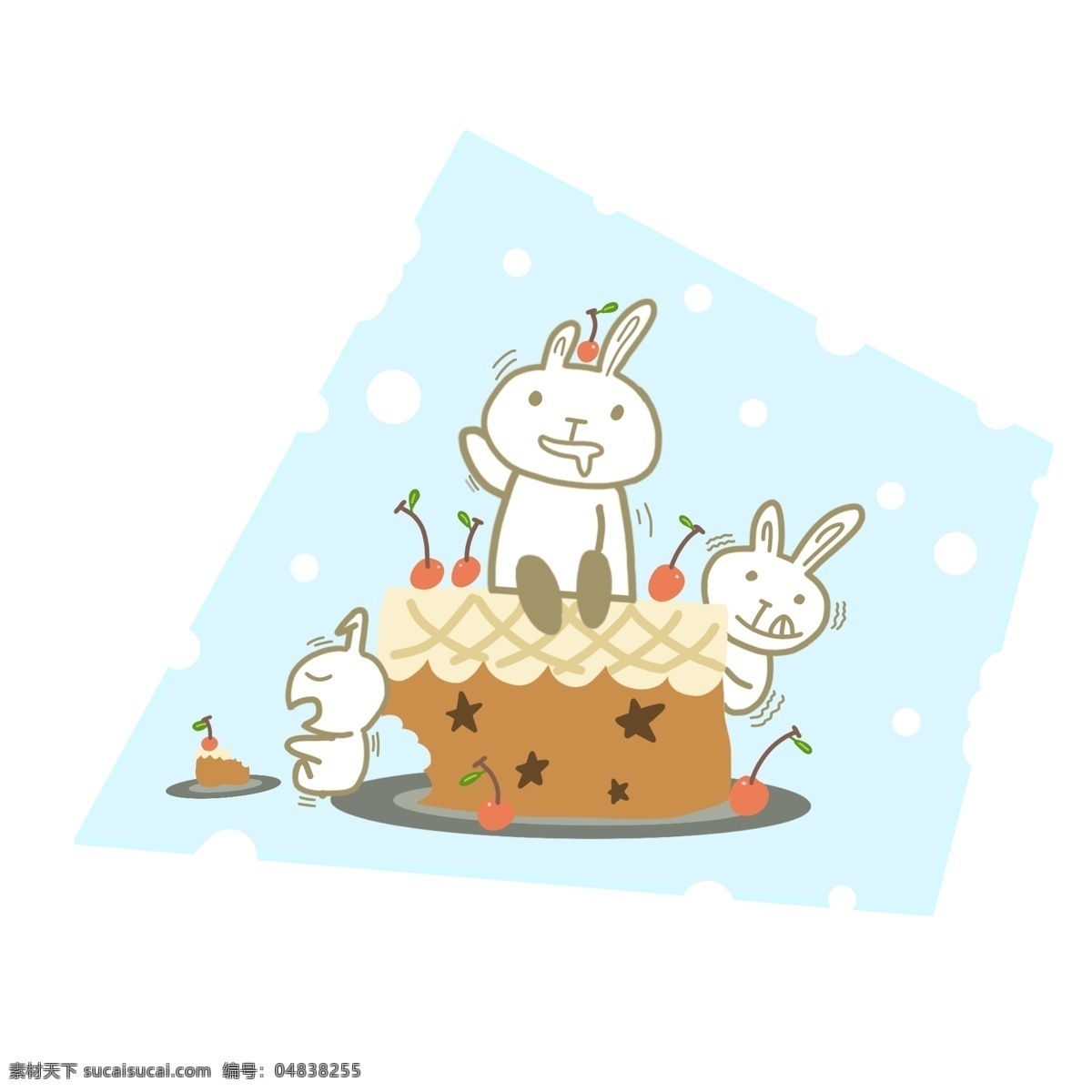 创意 卡通 可爱 三 只 兔子 吃 蛋糕 装饰 图案 元素 吃蛋糕