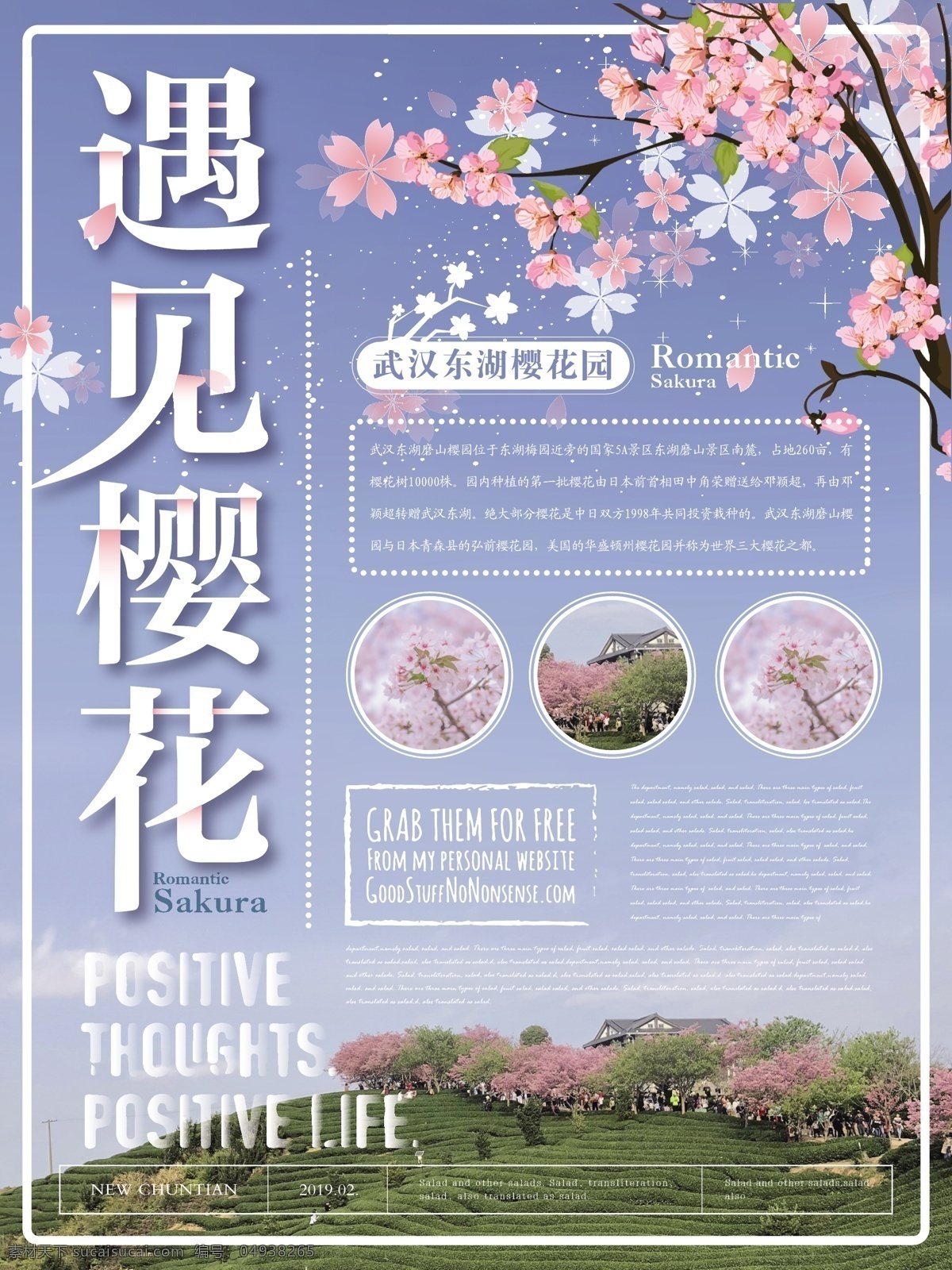 简约 清新 遇见 樱花 海报 简约风 清爽 春季 旅游 遇见樱花 主题 樱花节 宣传