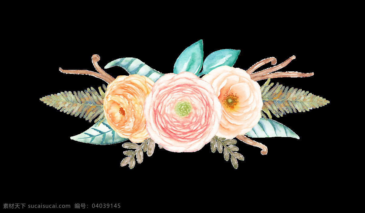 球形 牡丹 透明 花朵 彩色 枝叶 透明素材 免扣素材 装饰图案