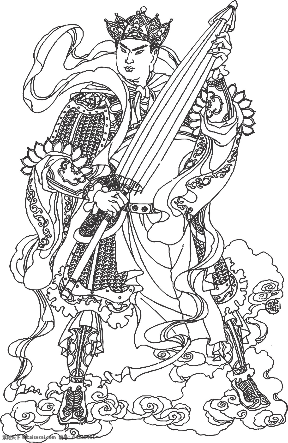 多闻天王 佛教护法 四天尊王之一 印度婆罗门教 天神 人物 线条 矢量 装饰 插画 白描 文化艺术 宗教信仰