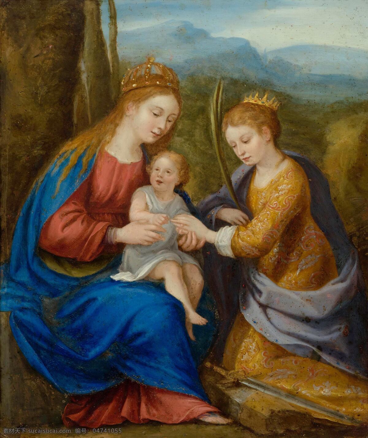 圣母与圣婴 圣经故事 圣玛丽娅 感应 上天灵气 涎育耶稣 古典油画 油画 文化艺术 绘画书法