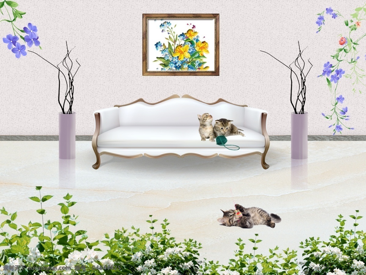 唯美 清新 室内 海报 背景 室内设计 沙发 小清新花朵 简洁 安静 宠物 挂画 欧式 白色 高端大气 装饰