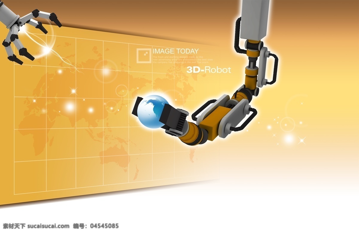 机器 手臂 地图 地球 分层 城市 橙色 创意设计 韩国素材 科技 商务 商业 星光 机器手臂 psd源文件