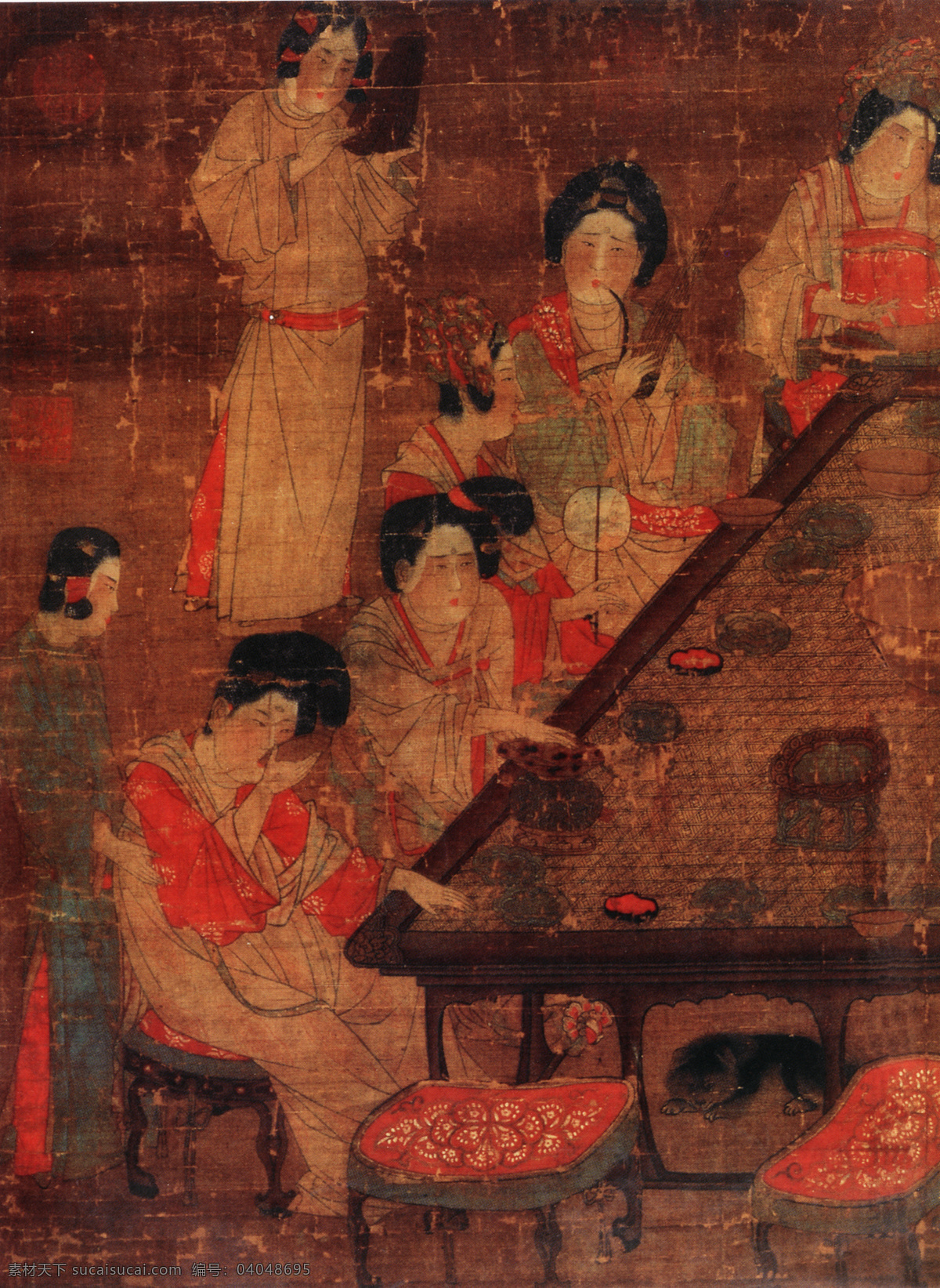 宫乐图a 人物画 中国 古画 中国古画 设计素材 人物名画 古典藏画 书画美术 红色