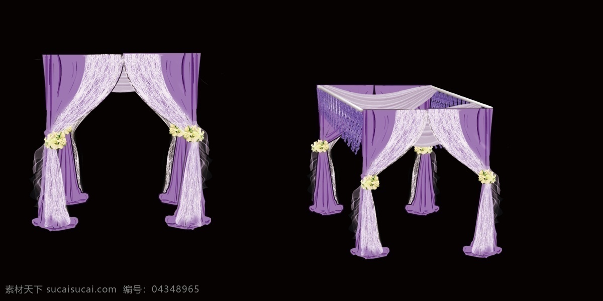 紫色婚礼花房 花房 交接区 花球 纱幔 蕾丝布幔 兜幔 吊兰 黑色