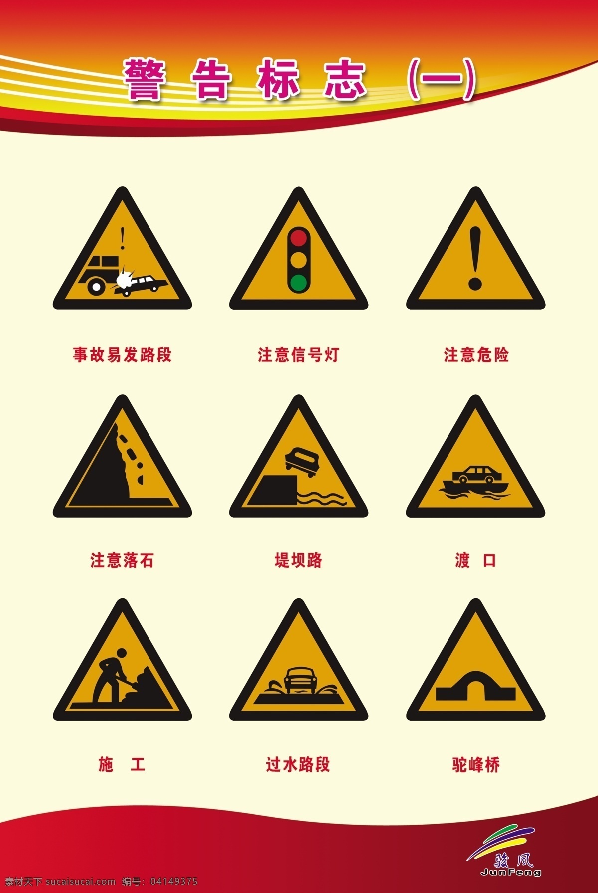 警告标志 驾驶考试 注意红绿灯 事故易发路段 施工 骏风驾校标志 写真 样本 展板模板 广告设计模板 源文件