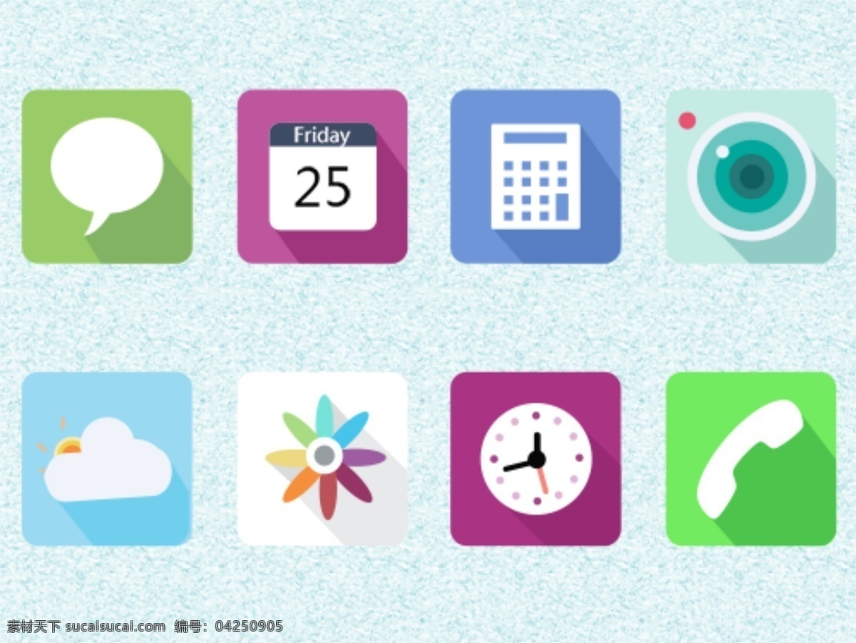 精美 扁平 按钮 分层 短信 计算器 日历 时钟 手机图标 天气 相册 相机 联系人 最近通话 ui设计 图标设计