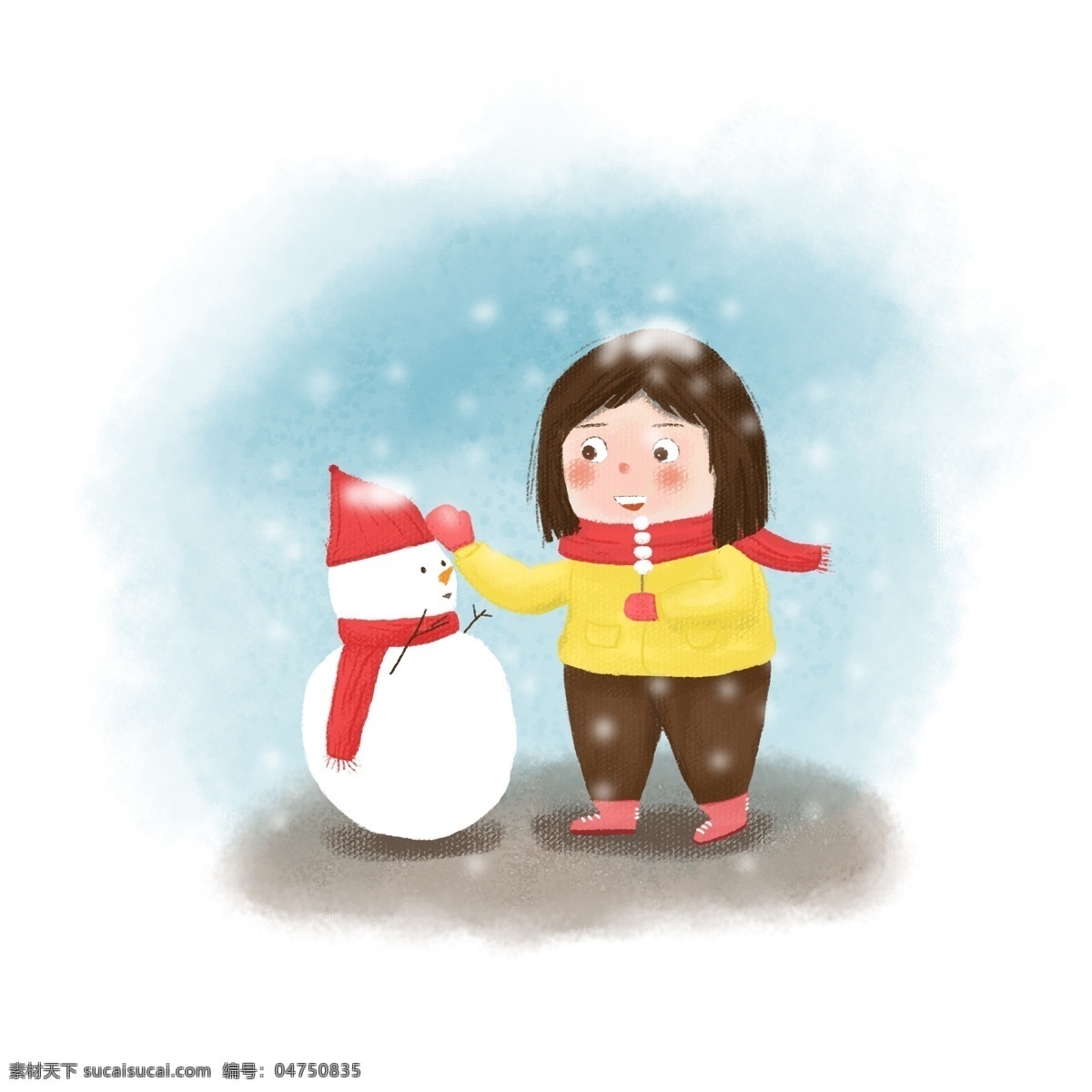下雪天 小女孩 雪人 小雪 节气 人物 可爱 卡通人物 人物素材 下雪