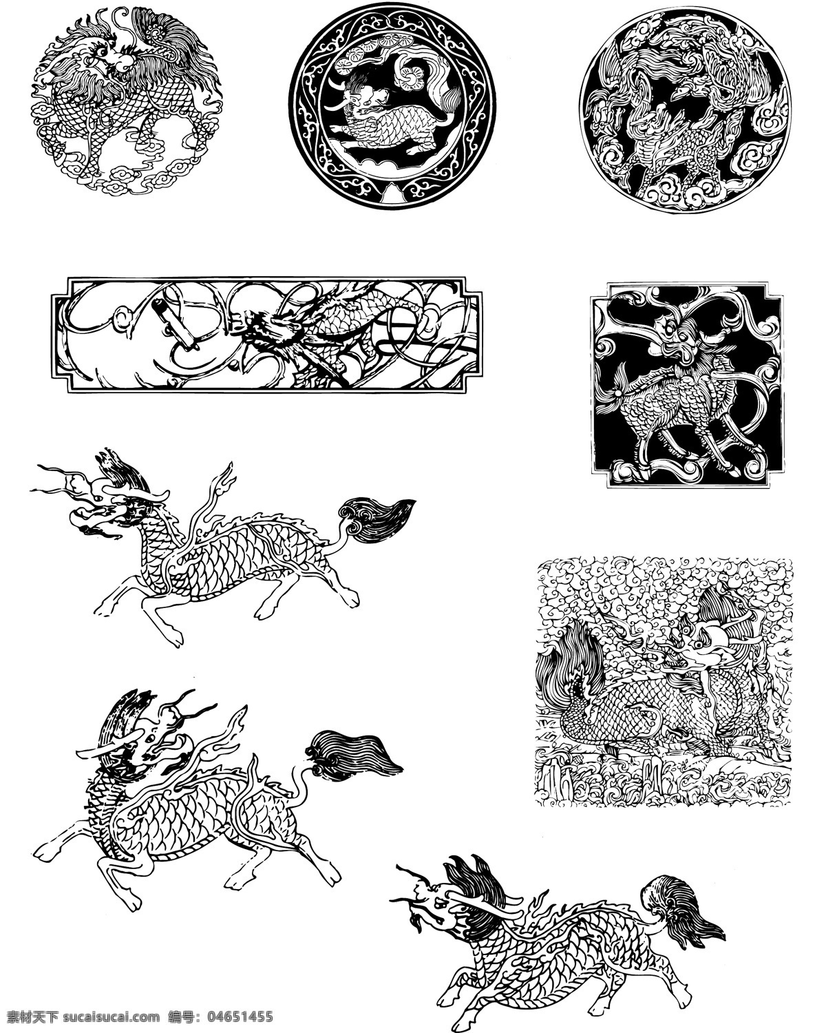 麒麟 剪纸 古典图案 传统图案 传统文化 文化艺术 矢量