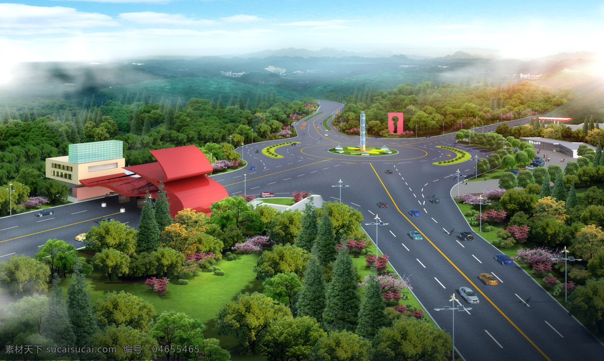 收费站 建筑 效果 公路 园林景观 园艺设计 公路转盘 建筑设计 3d 效果图 环境家居