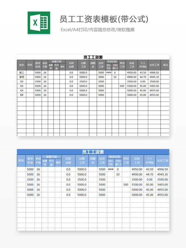 员工 工资 表 模板 excel 文档 图表 图表模板 表格 表格模板 自动变换 表格设计 财务 出纳 费用报表