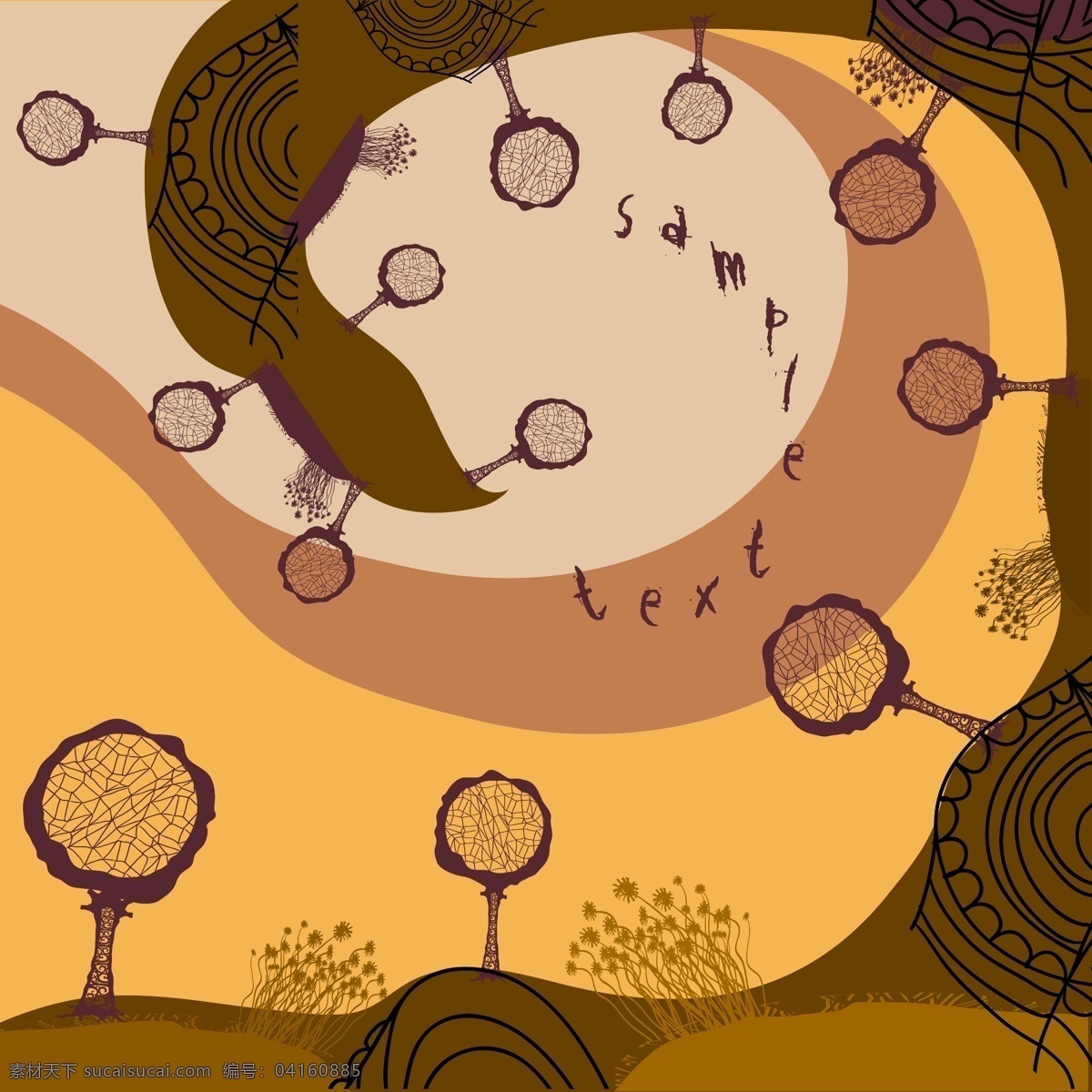 矢量 抽象 插画 色彩 树木 图案 图形 涂鸦 岩石 杂草 黄土 山体 矢量图 其他矢量图
