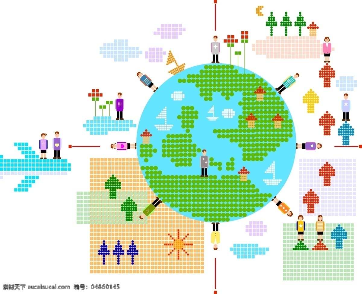 卡通元素 卡通 矢量 地球 树木