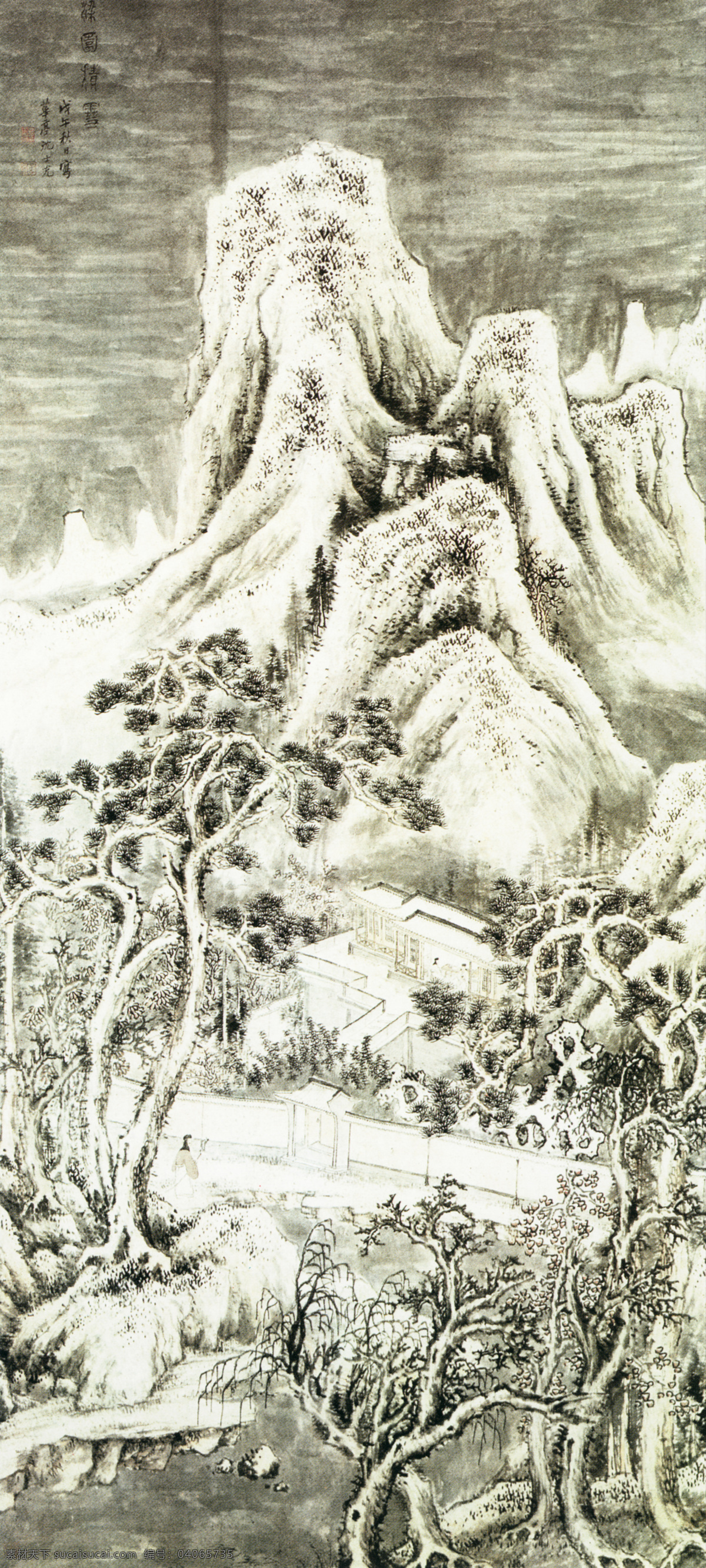 山水 名画 梁园 积雪 图 国画 山水画 山水名画 中国水墨画 文化艺术