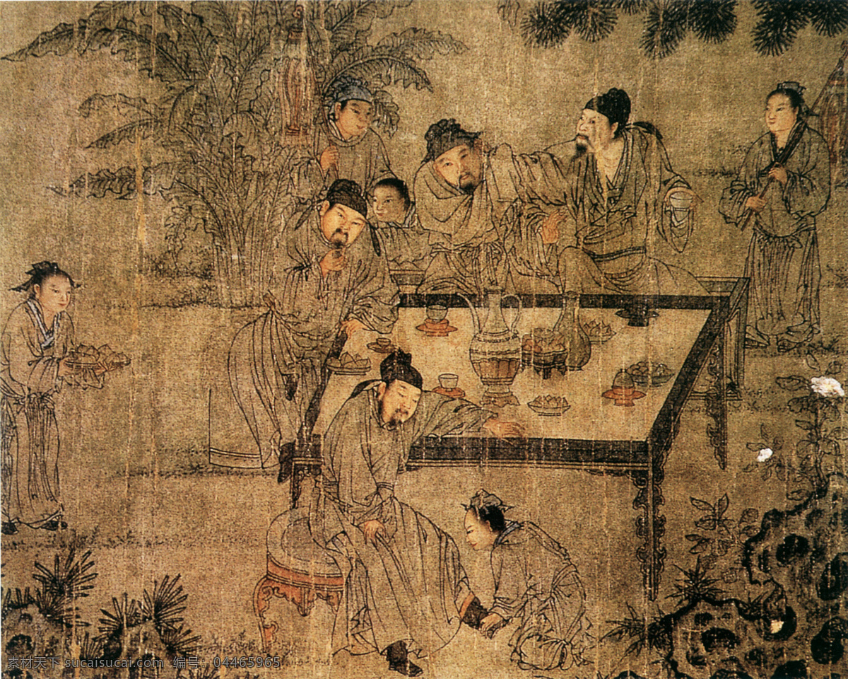 夜宴图b 人物画 中国 古画 中国古画 设计素材 人物名画 古典藏画 书画美术 棕色