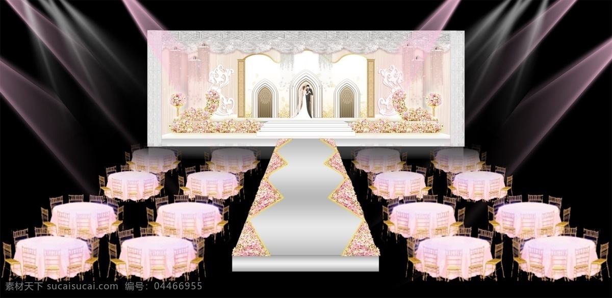 粉色 教堂婚礼 效果图 婚礼 教堂 灯光舞美