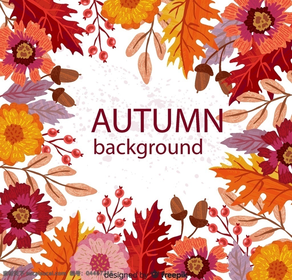秋季 花卉 背景图片 彩色 树叶 框架 浆果 矢量 高清图片