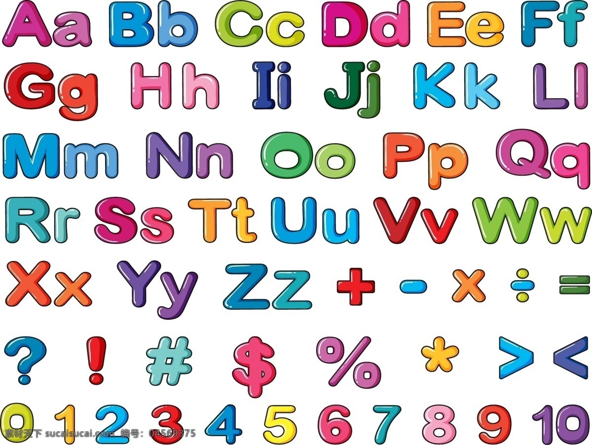 字母和数字 背景 儿童 教育 卡通 排版 图标 数字 字体 字母表 白色背景 文本 图形 彩色 学习 字母 符号 多彩的背景 绘画 白色