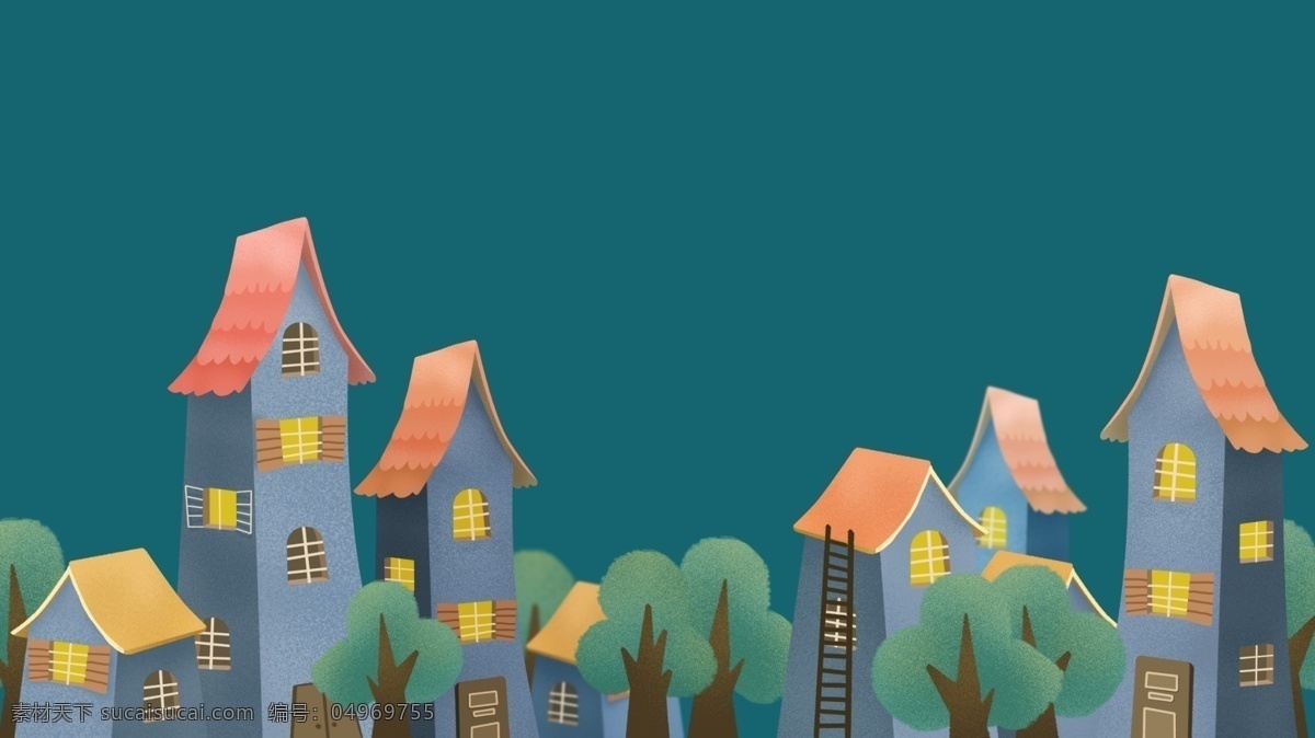 蓝色 手绘 房子 背景 广告背景 彩色背景 清新背景 手绘背景 房子背景 水彩背景