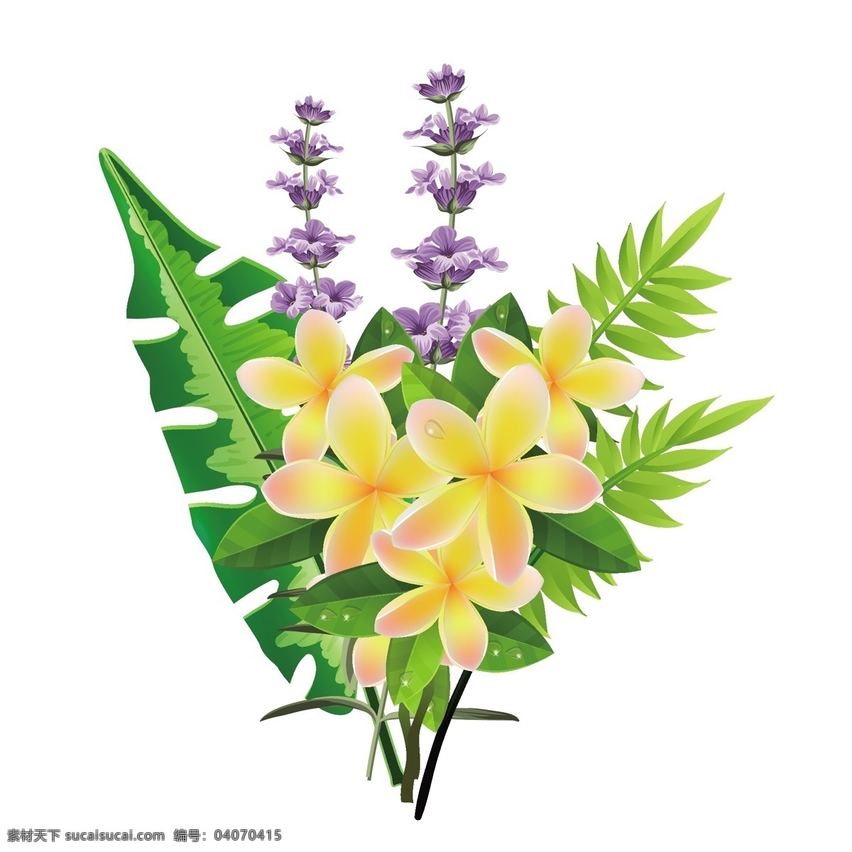 矢量 手绘 鲜花 植物 元素 花束 黄色的花 紫色的花 元素设计 设计元素 矢量元素 手绘元素 设计素材 矢量植物 手绘植物 叶子 绿叶 花