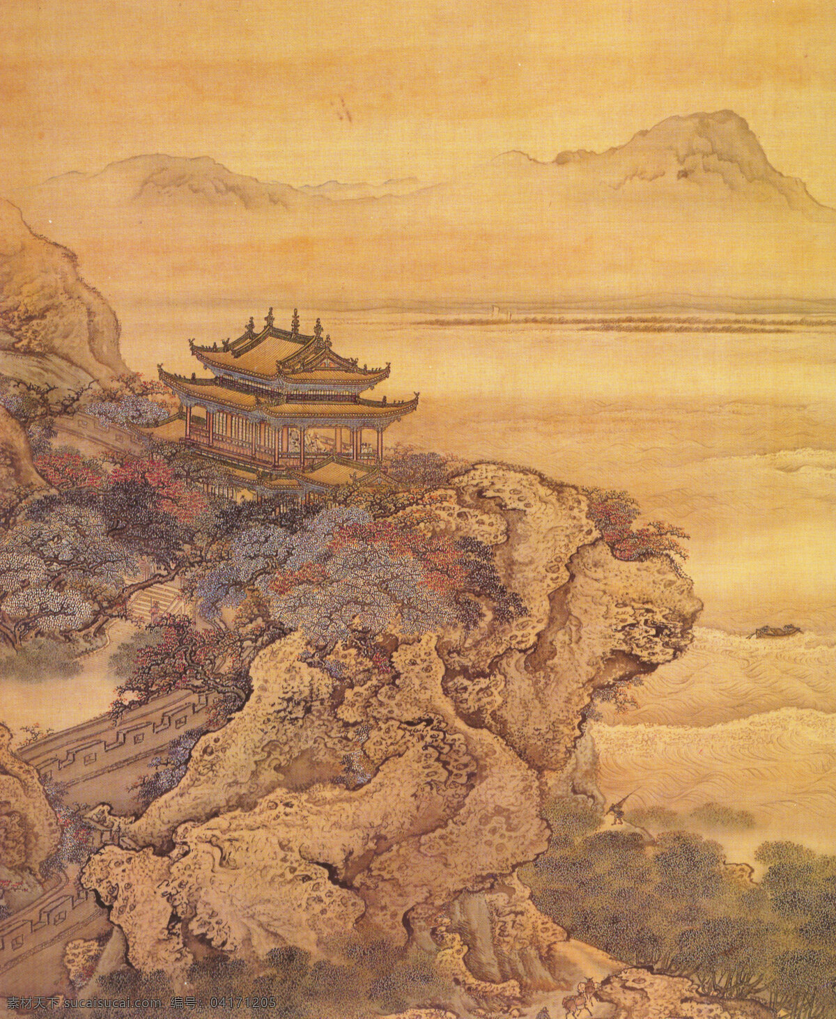 建筑物 山水名画 古藏画 设计素材 古典藏画 书画美术 黄色