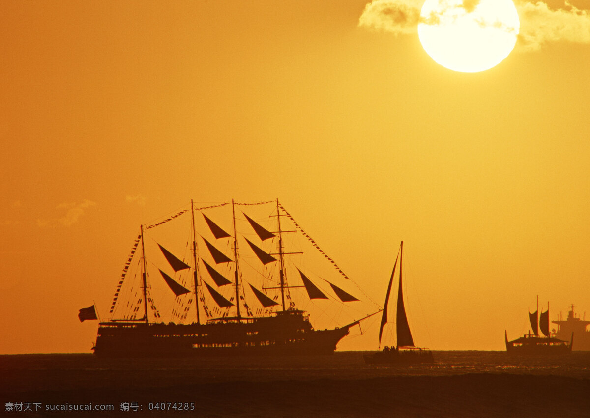 落日帆船 旅游 风景区 夏威夷 夏威夷风光 悠闲 假日 落日 黄昏 帆船 剪影 海洋海边 自然景观 橙色