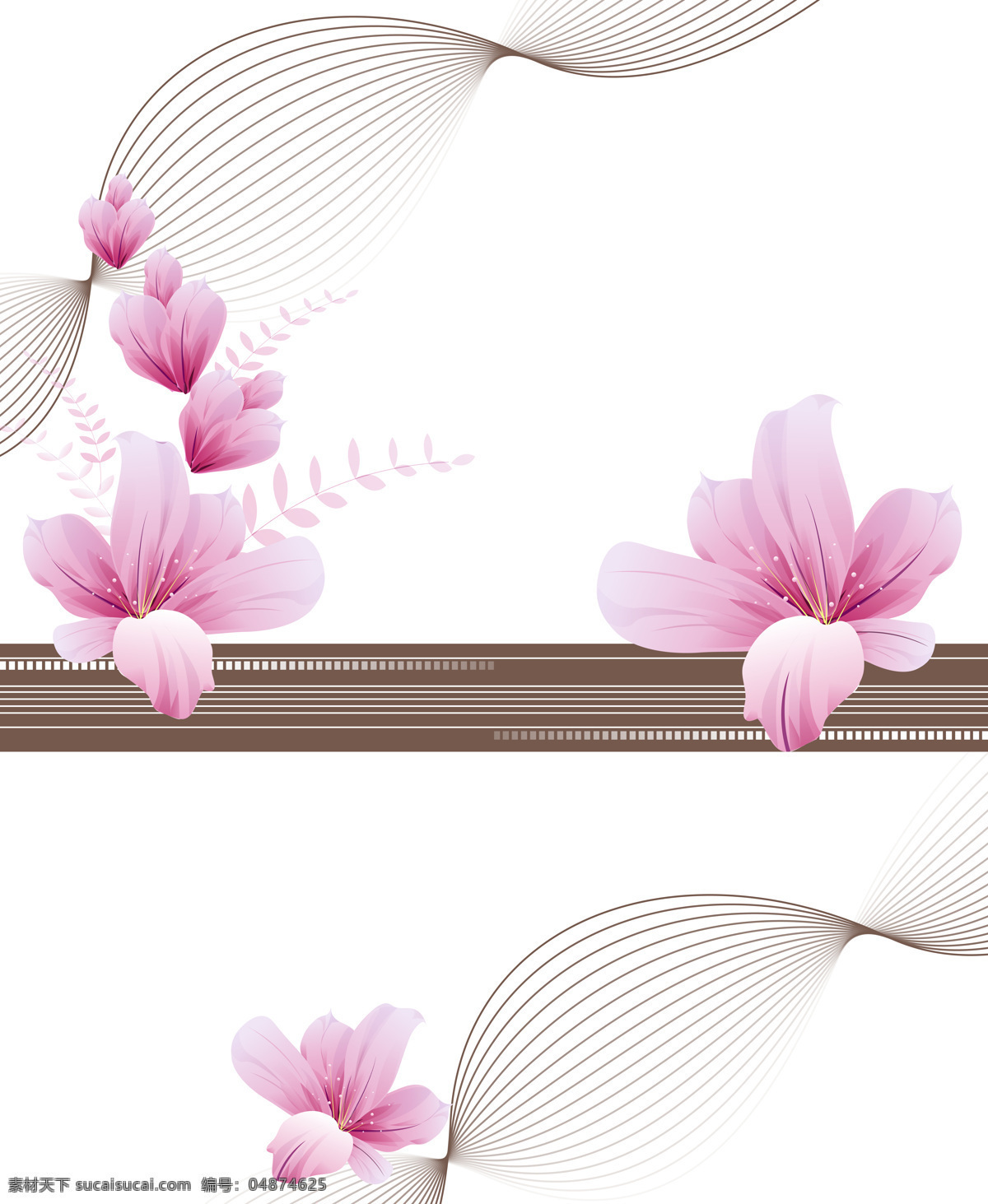 中式 唯美 粉色 花朵 流线 移门 画 效果图 移门画