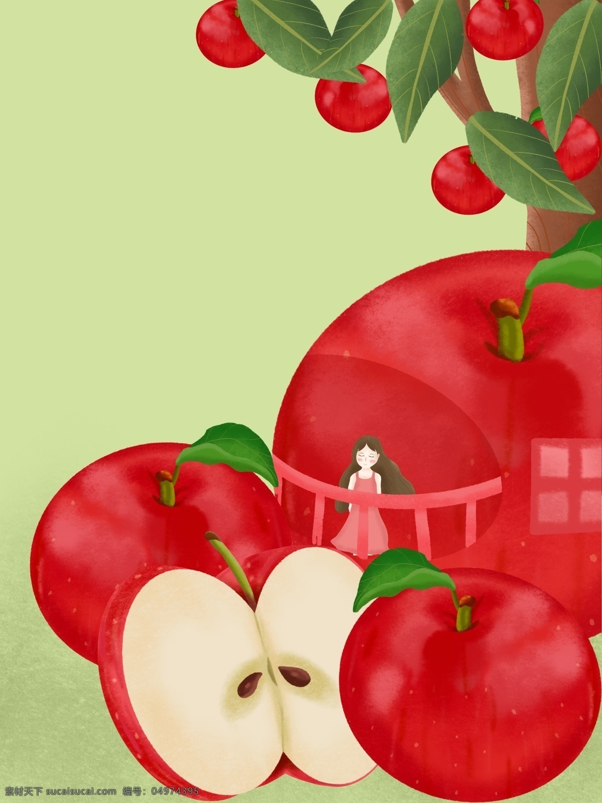 小 清新 新鲜 苹果 水果 促销 插画 背景 浅色背景 水果店背景 促销广告 清新风背景