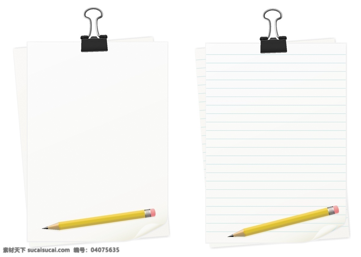 彩色 铅笔盒 空白 纸张 矢量 白纸 彩色铅笔 夹子 铅笔 文具 矢量纸张 矢量图 其他矢量图