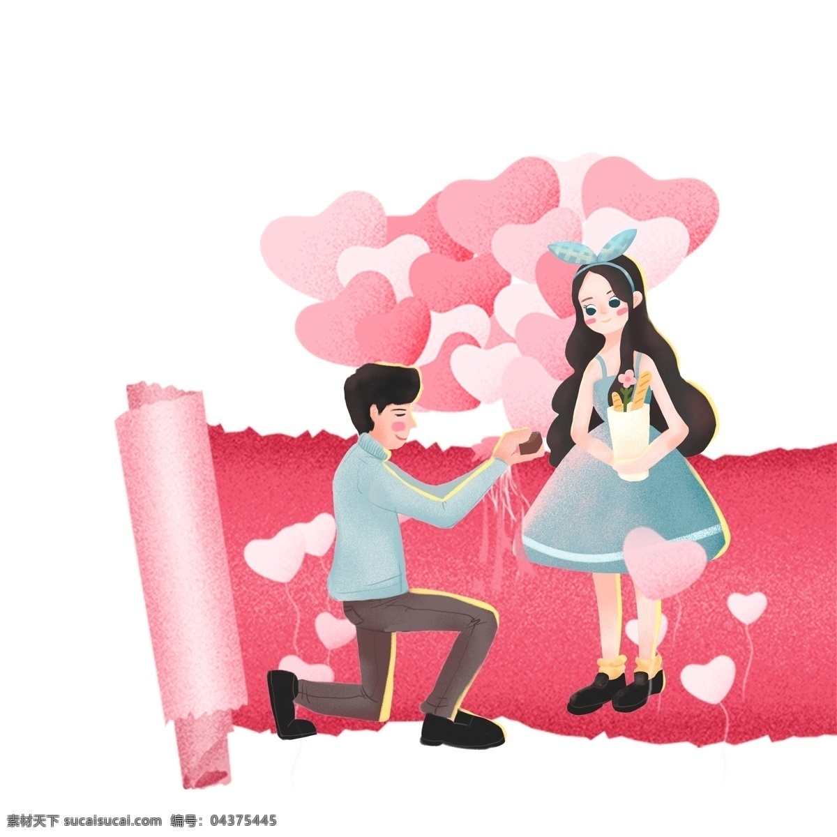 浪漫 520 告白 情侣 元素 爱心 告白气球 粉色 人物 创意元素 手绘元素 psd元素 免抠元素 求婚人物