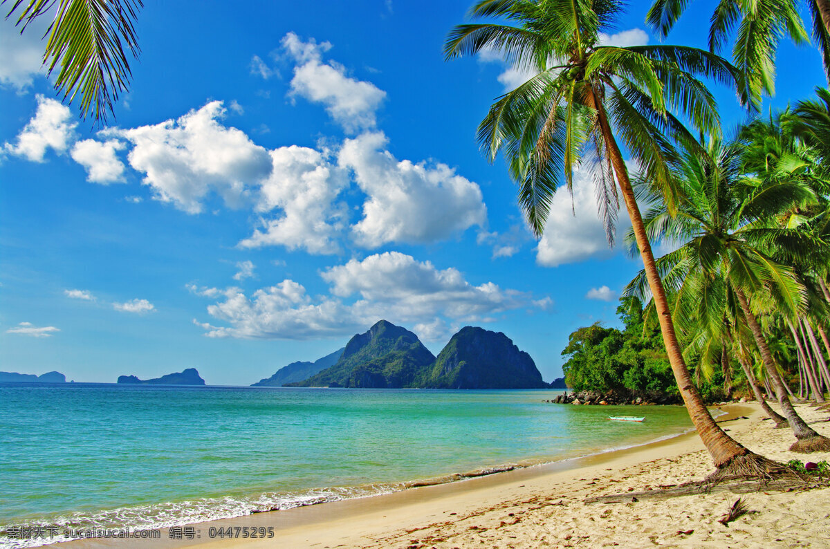 海边椰树 椰子树 树叶 高山 蓝天 白云 蓝天白云 大海 沙滩 海水 热带植物 旅游景区 休闲旅游 旅游度假 自然风光 海边 自然风景 自然景观