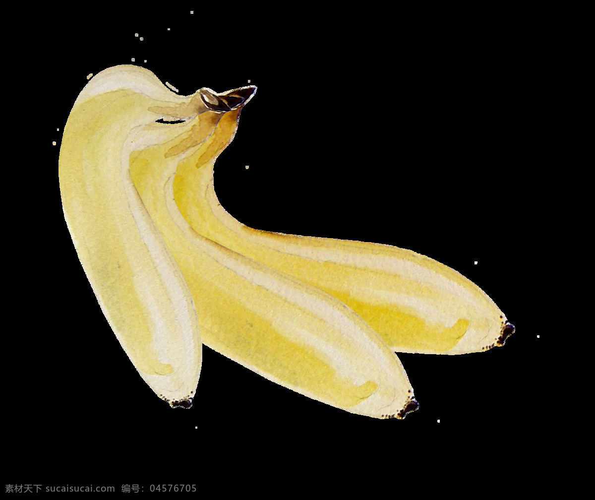 手绘 三根 香蕉 透明 黄色 卡通 免扣素材 水彩 水果 透明素材 香蕉博饼 装饰图案