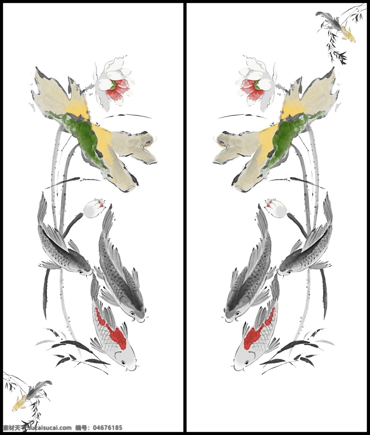 锦鲤 淡雅 移门 图案 广告设计模板 国画风格 荷花 荷叶 移门设计 移门图案 源文件 装饰素材