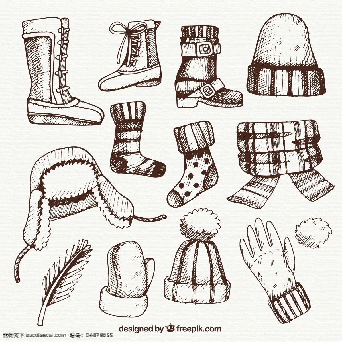 手绘冬装素材 手绘冬装 手绘毛巾 围巾 帽子 手套 袜子
